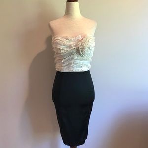 Classic Strapless Bebe Tux Ruffle Dress - XS - NWT
